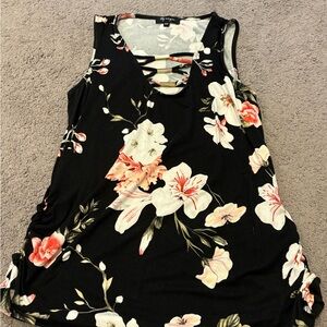 Floral Sleeveless Top - Black and Pink